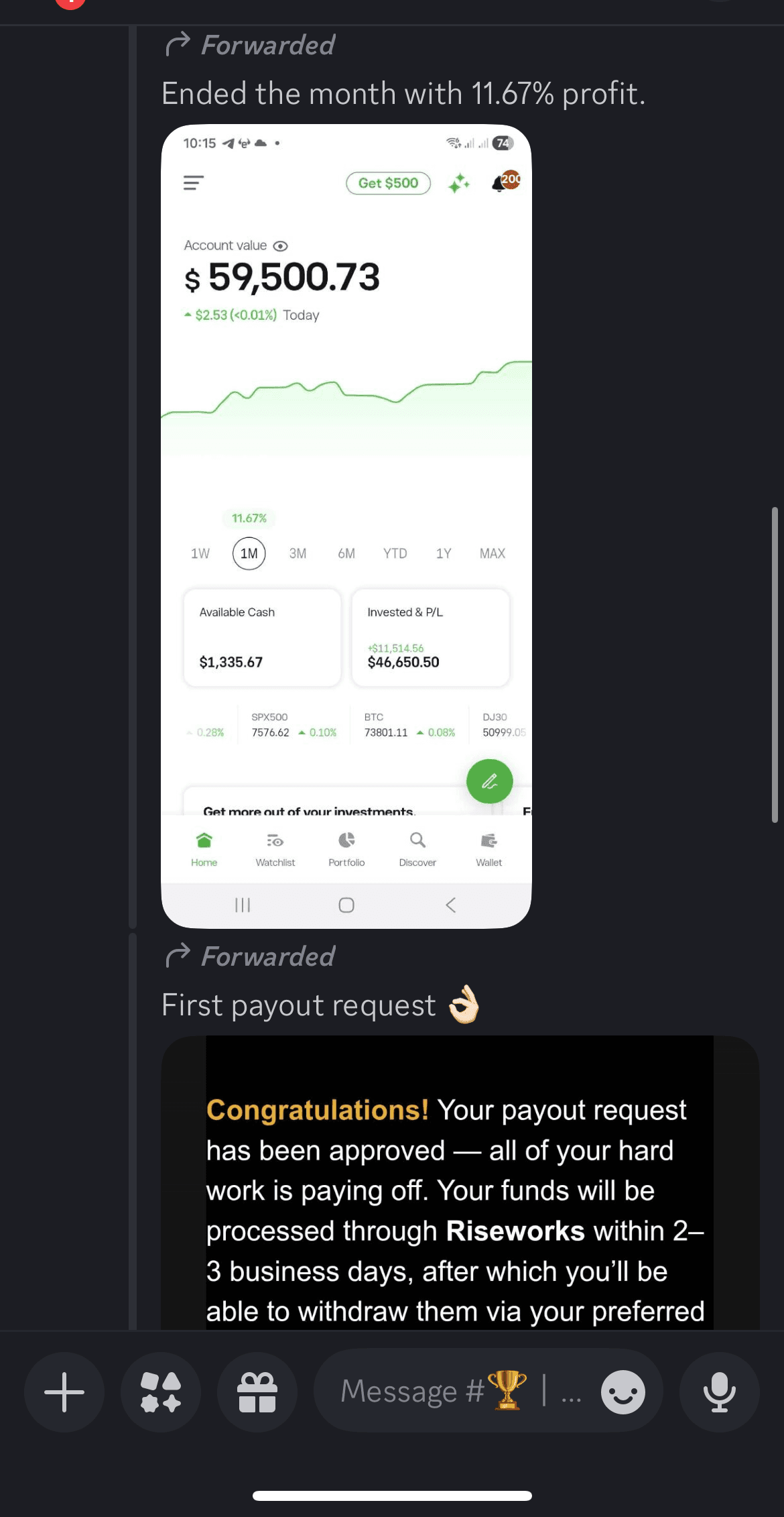 Funded account balance, $59,500.73