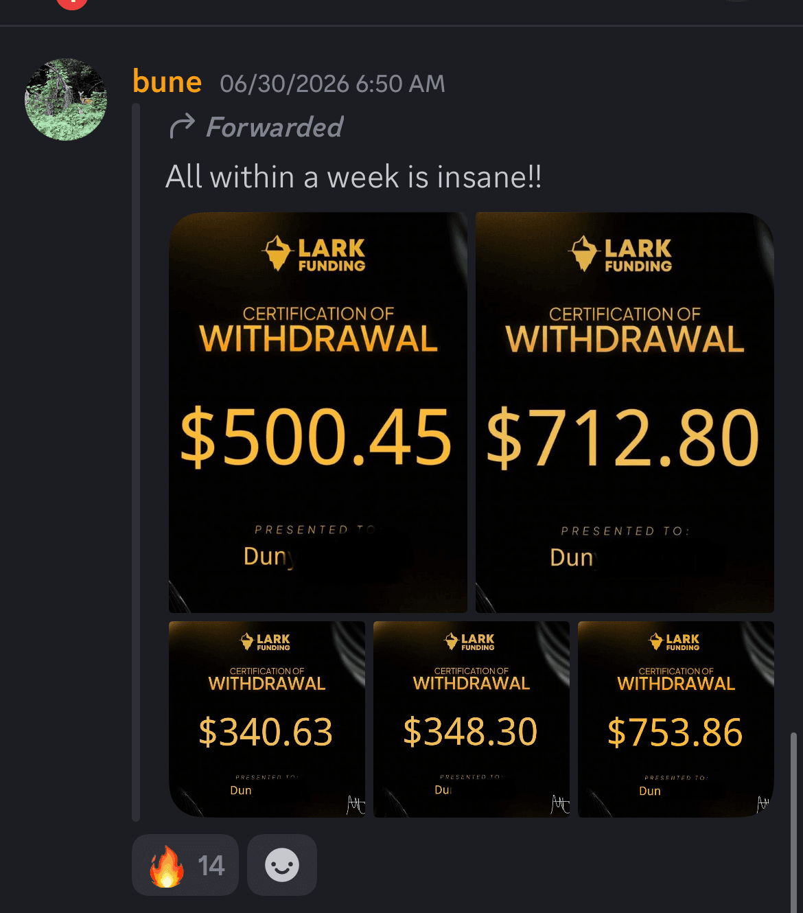 Five real withdrawal certificates, $340 to $753