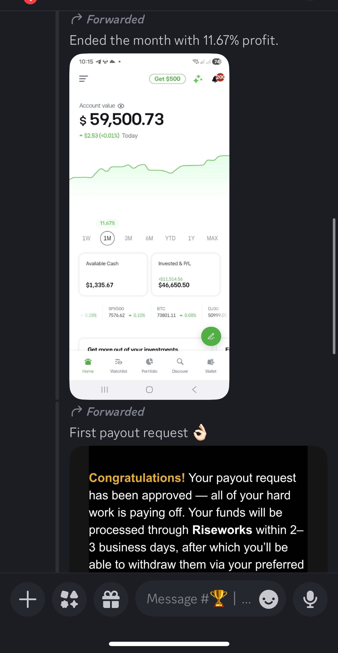 Funded account balance, $59,500.73